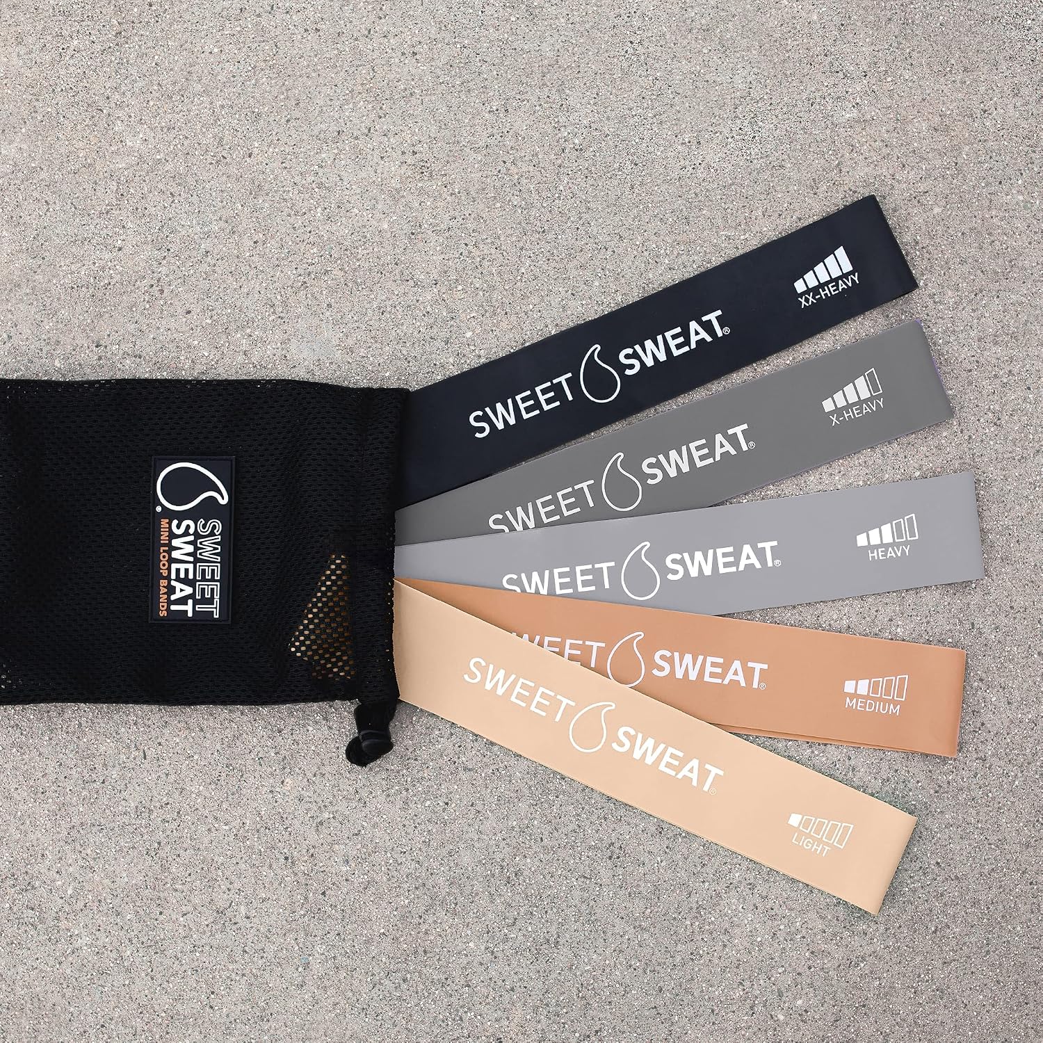 Sweet Sweat® Mini Loop Hip Bands with 5 Levels of Resistance (Toned) | Hip Booty Bands for Squats Lunges Physical Therapy Yoga Pilates Rehab and Home Workout | Non-Latex Elastic Bands w/ Carry-Bag Gsupps Australia