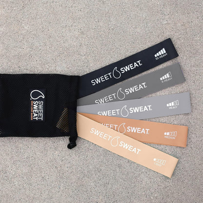 Sweet Sweat® Mini Loop Hip Bands with 5 Levels of Resistance (Toned) | Hip Booty Bands for Squats Lunges Physical Therapy Yoga Pilates Rehab and Home Workout | Non-Latex Elastic Bands w/ Carry-Bag Gsupps Australia